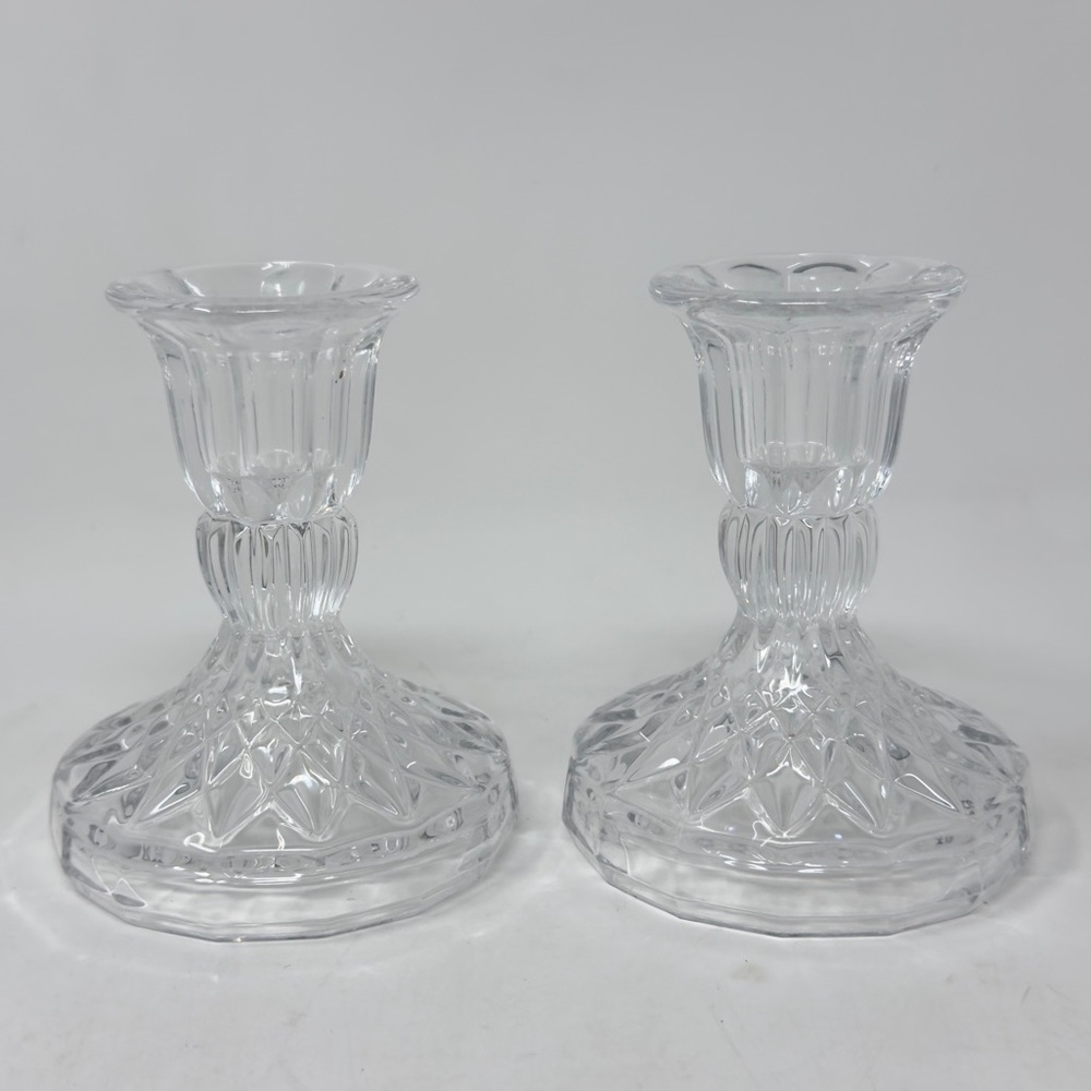Pair of glass candleholders